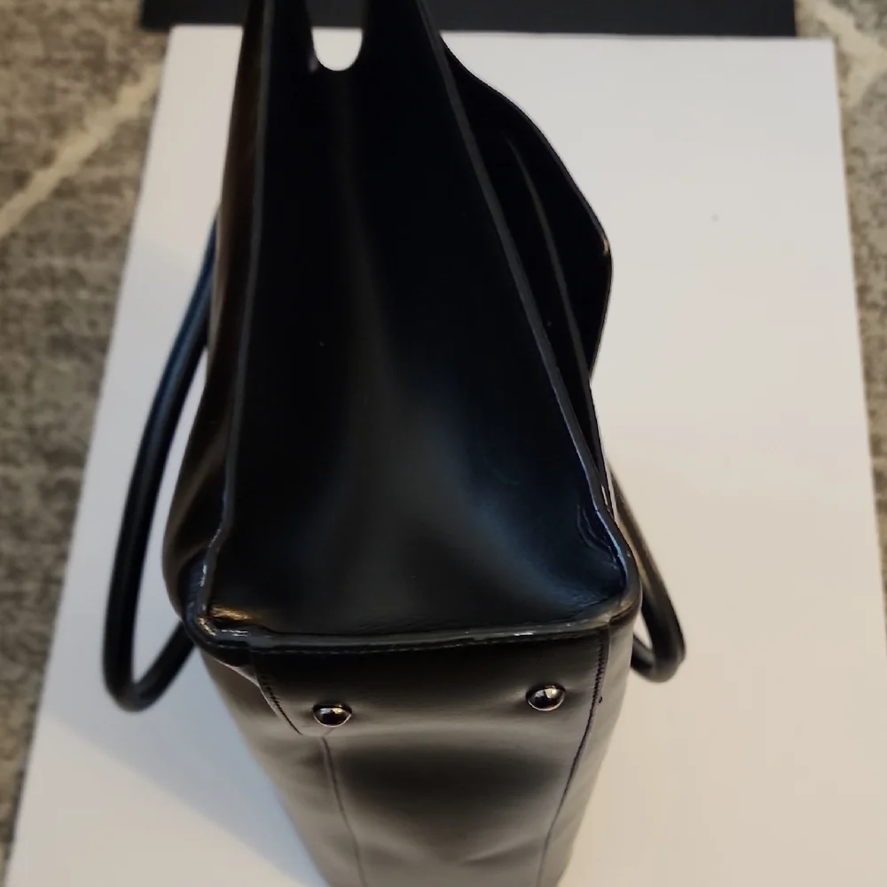 Lodis Black Leather Top-Handle Tote